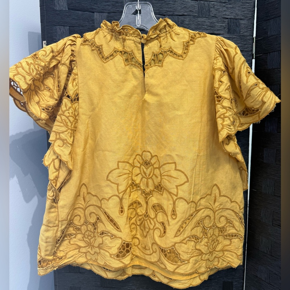 Anthropologie Yellow Eyelet Top - Medium Petite - Picture 4 of 5